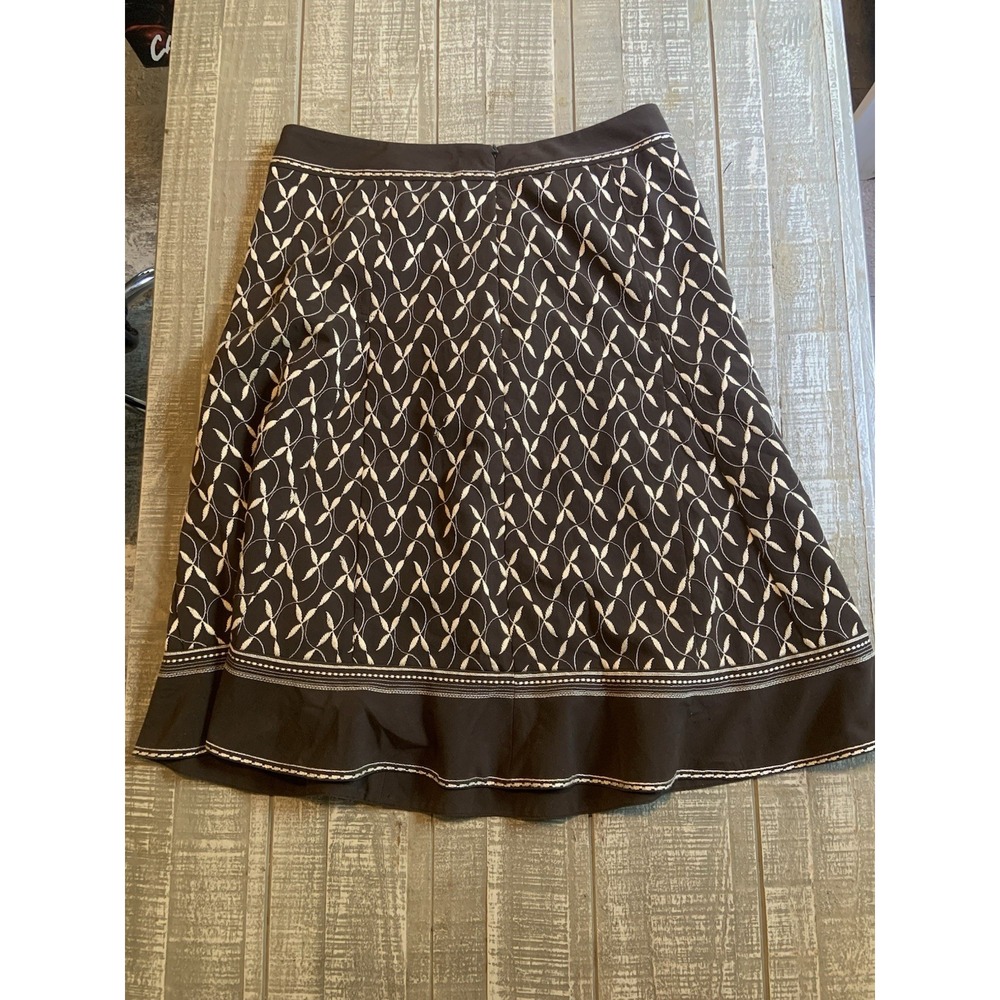 Ann Taylor Embroidered Midi Skirt Size 6 Flared Side Zip Lined Brown